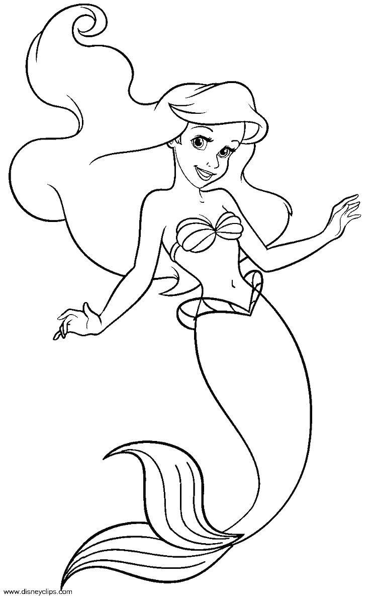 Coloring The little mermaid Ariel from the disney cartoon. Category Disney coloring pages. Tags:  Disney, the little mermaid, Ariel.
