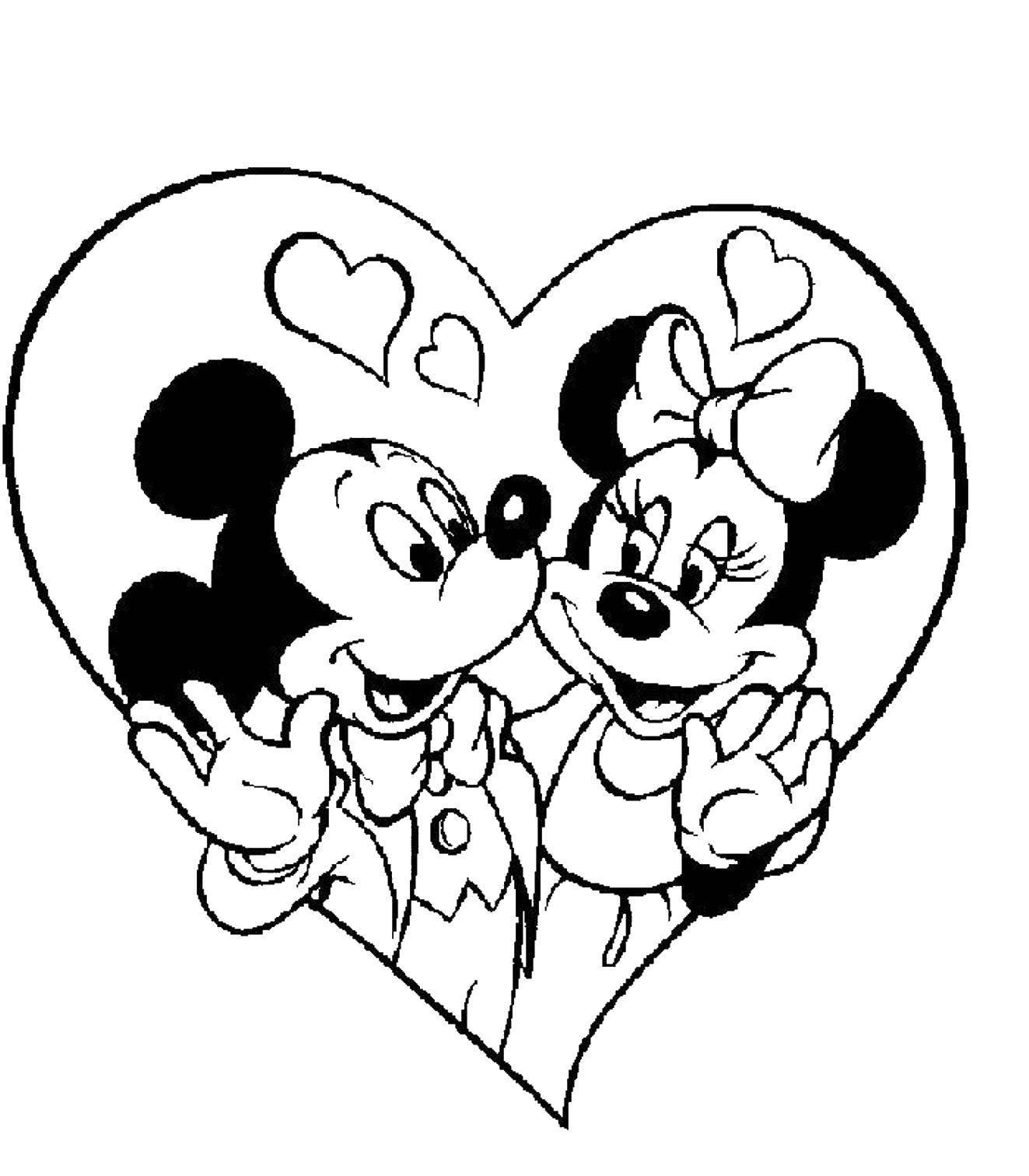 Coloring Sweethearts Mickey and Minnie mouse. Category Disney coloring pages. Tags:  Disney, Mickey Mouse, Minnie Mouse.