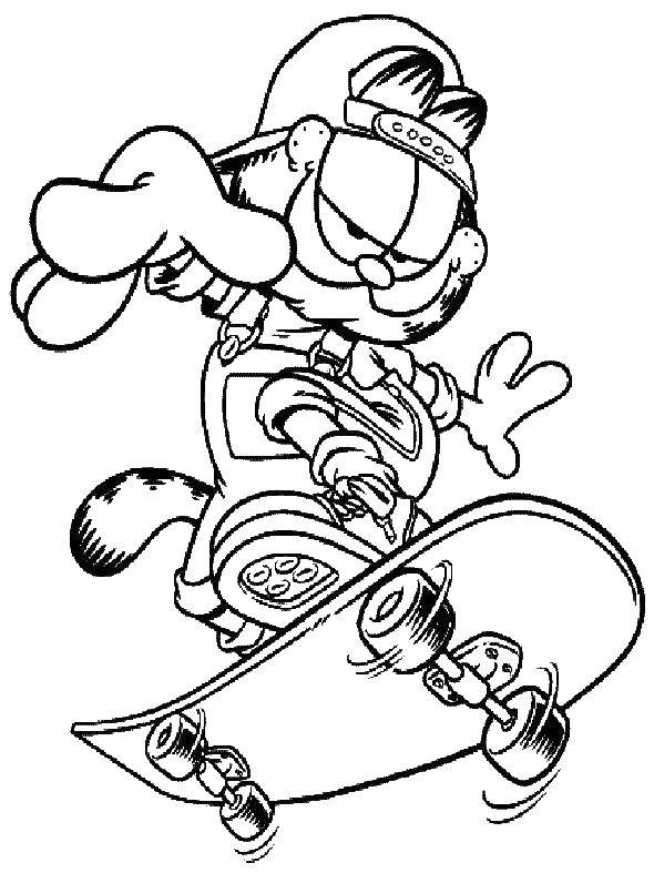 Название: Раскраска Гарфилд на скейтборде. Категория: мультфильмы. Теги: Гарфилд.