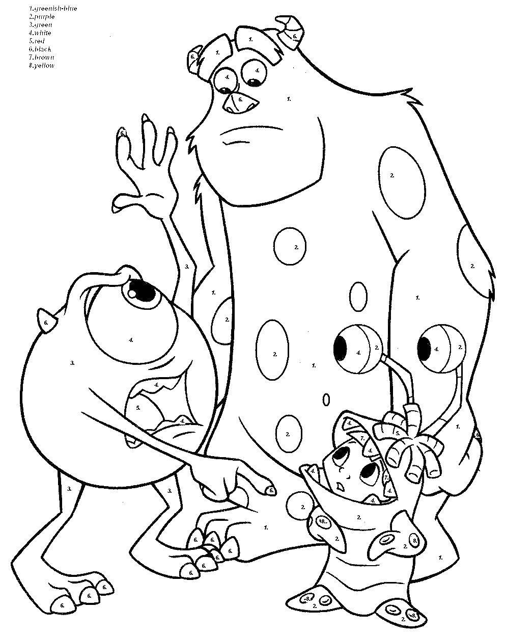 Coloring Mike and Sulley with Boo. Category Disney coloring pages. Tags:  Monsters Inc., cartoon.