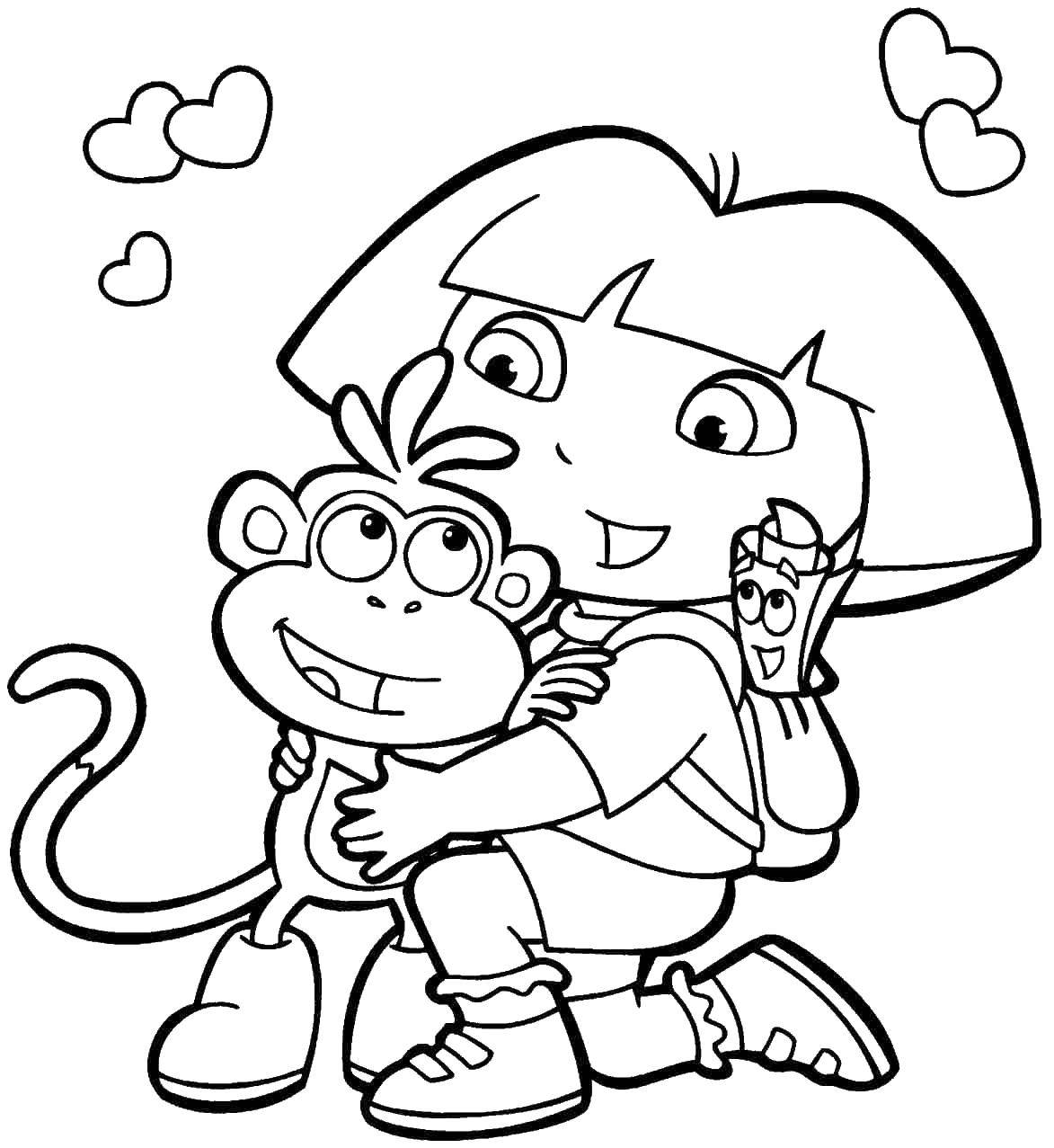 Coloring Dasha and slipper best friends. Category cartoons. Tags:  Cartoon character, Dora the Explorer, Dora, Boots.