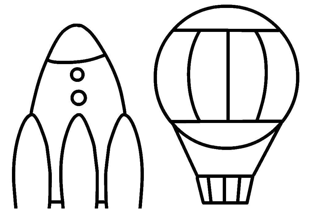 Название: Раскраска Ракета и воздушный шар. Категория: раскраски для маленьких. Теги: ракета, шар.