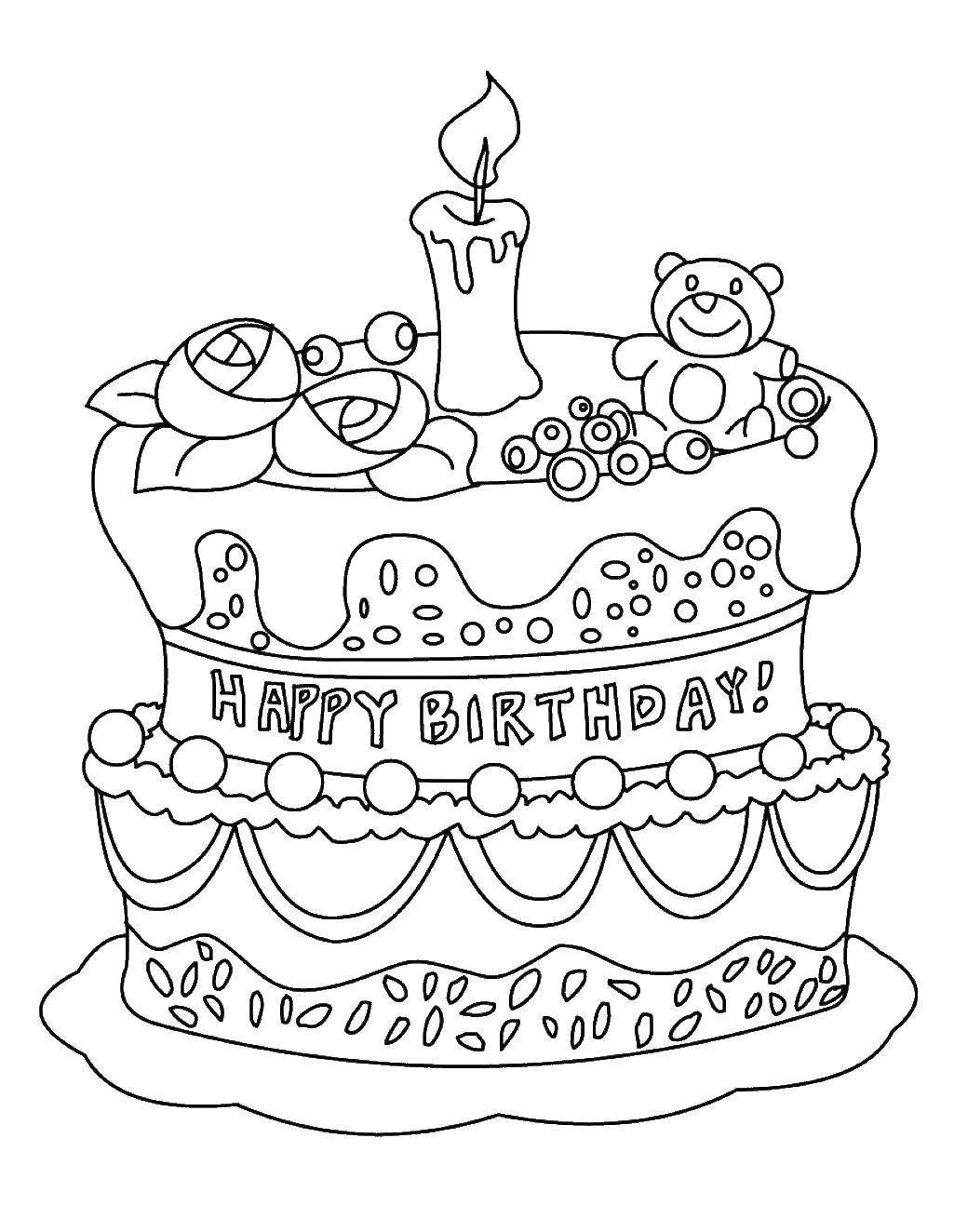 Розмальовки  Торт на день народження. Завантажити розмальовку Торт, їжа, свято.  Роздрукувати ,торти,
