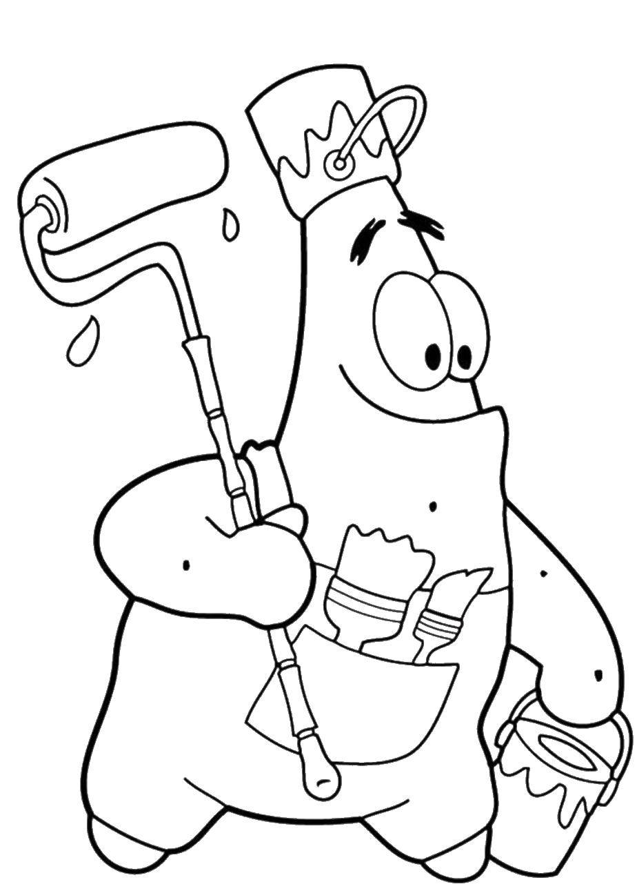 Coloring Patrick painter. Category cartoons. Tags:  Cartoon character, spongebob, spongebob, Patrick.