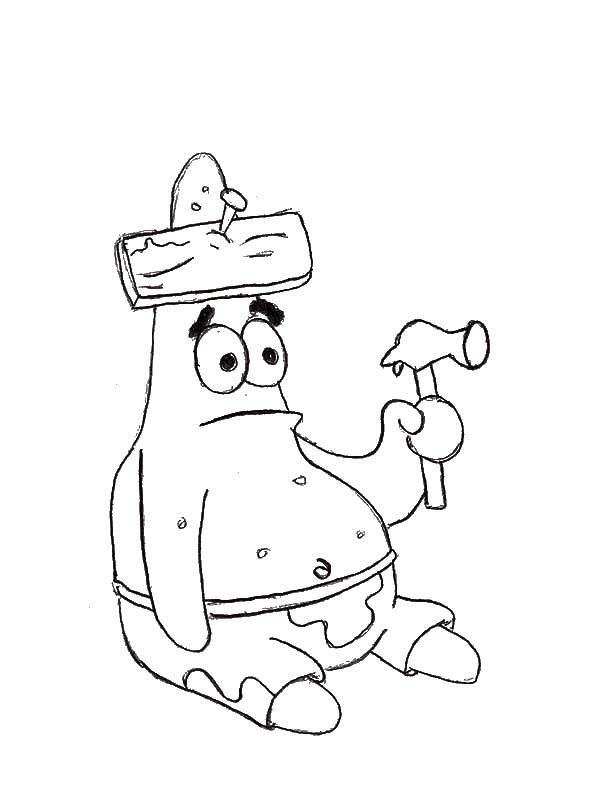 Coloring Patrick nailed a Board to his forehead. Category cartoons. Tags:  Cartoon character, spongebob, spongebob, Patrick.