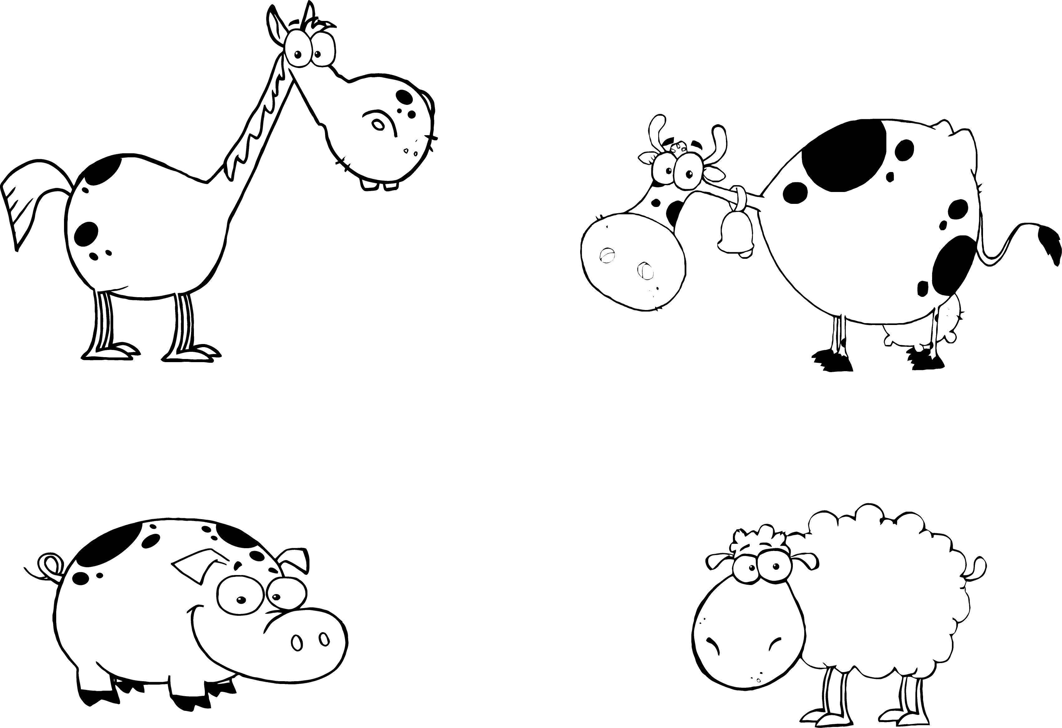 Coloring Horse, cow, pig and sheep. Category Pets allowed. Tags:  Animals.