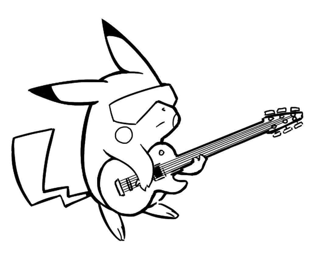 Название: Раскраска Пикачу с гитарой. Категория: Покемоны. Теги: Пикачу, Покемоны.