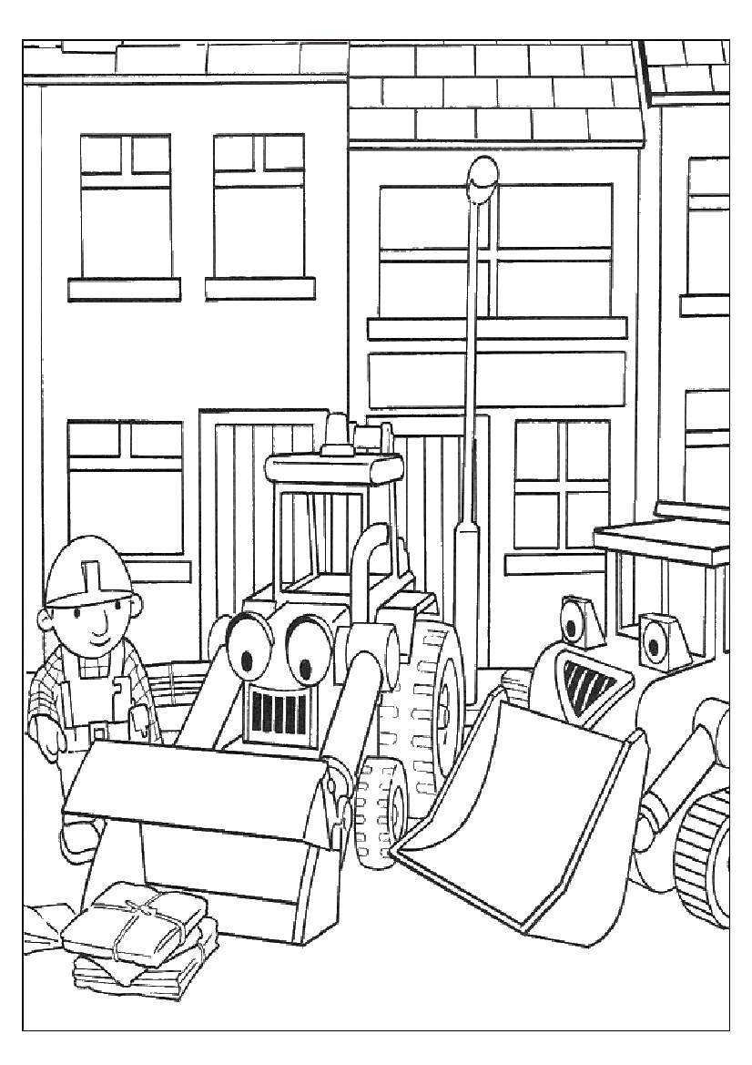 Coloring Tractor and Builder. Category cartoons. Tags:  Tractor, Builder.