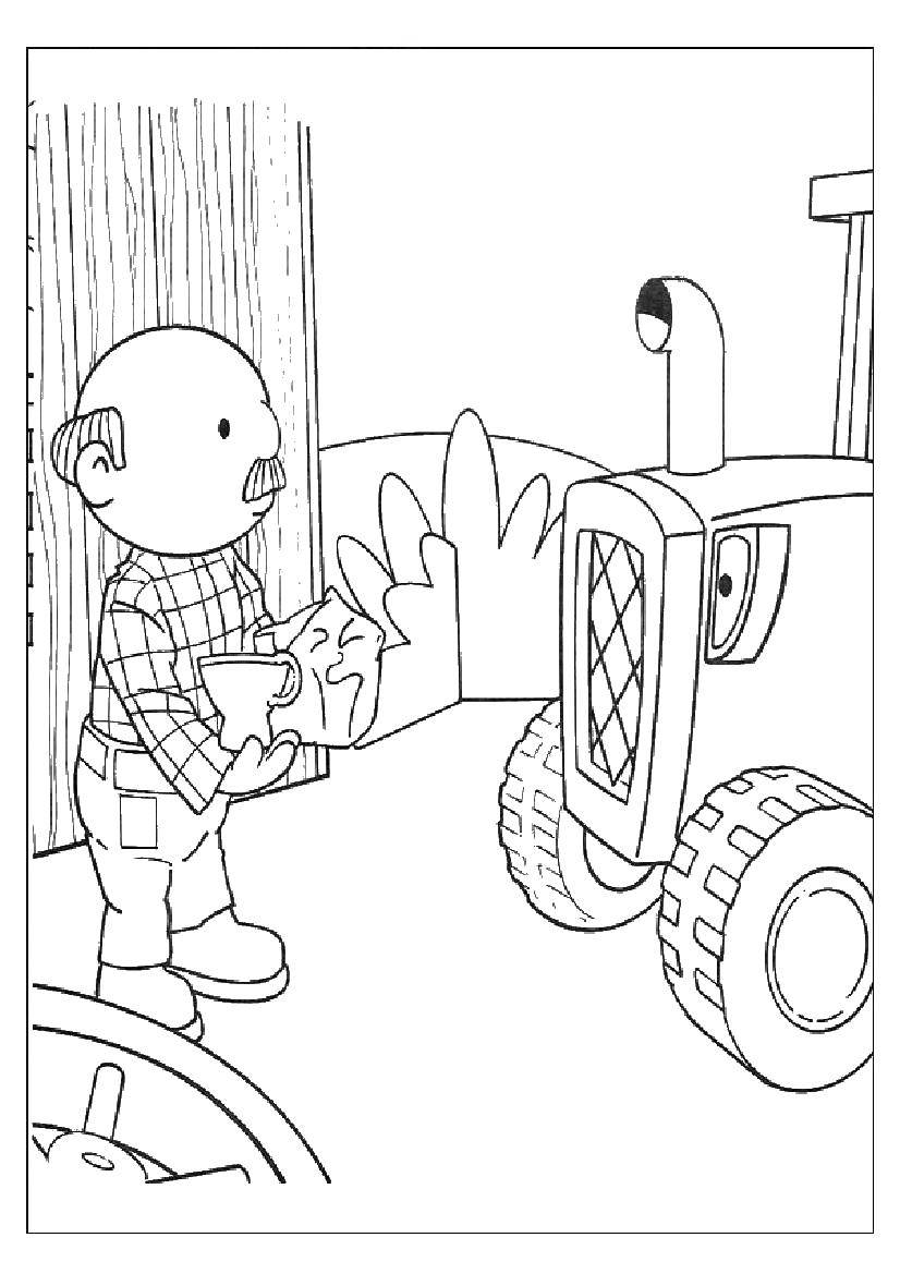 Coloring Tractor and Builder. Category cartoons. Tags:  Tractor, people.