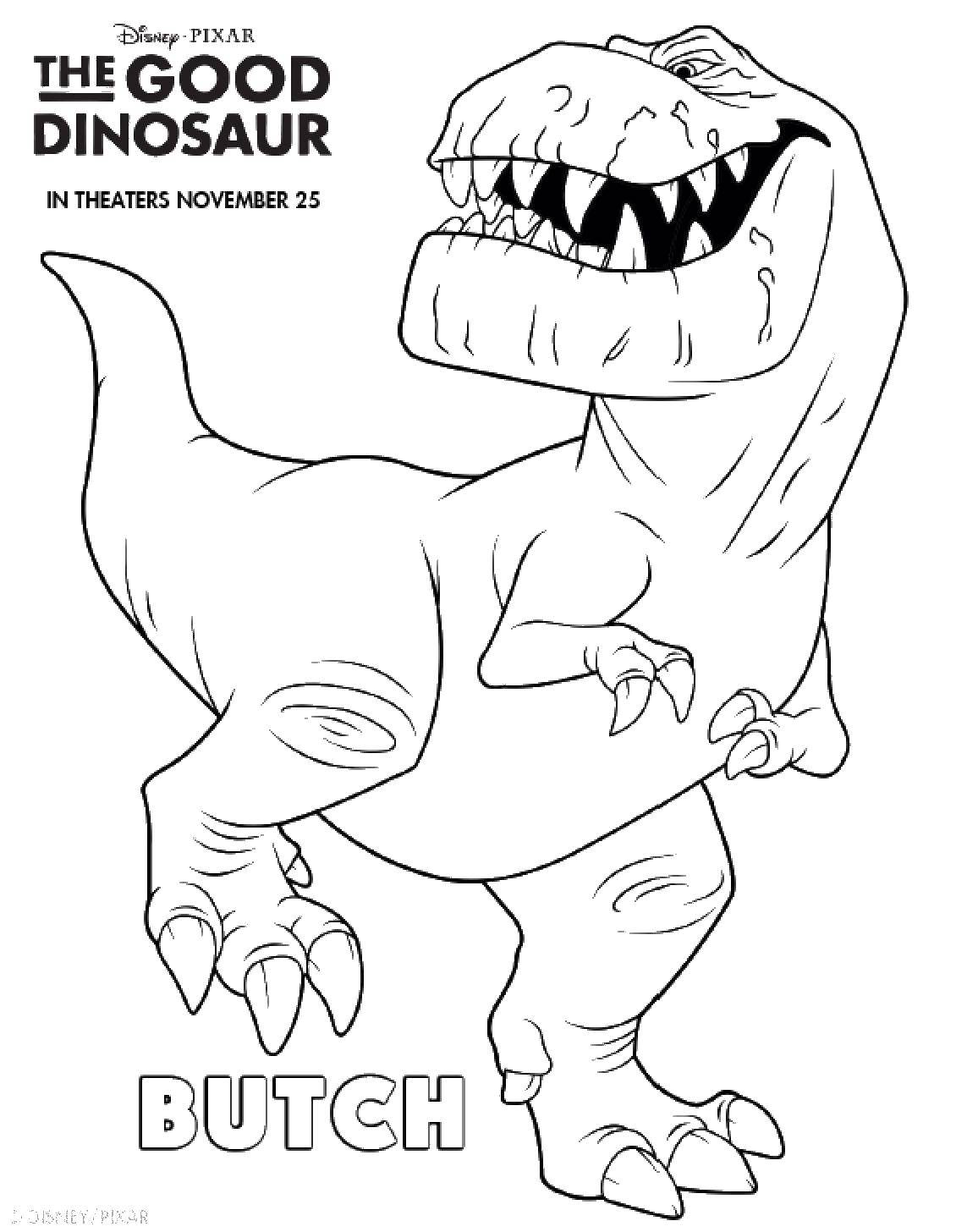 Розмальовки  Добрий динозавр бутч. Завантажити розмальовку добрий динозавр, бутч.  Роздрукувати ,Діснеївські мультфільми,
