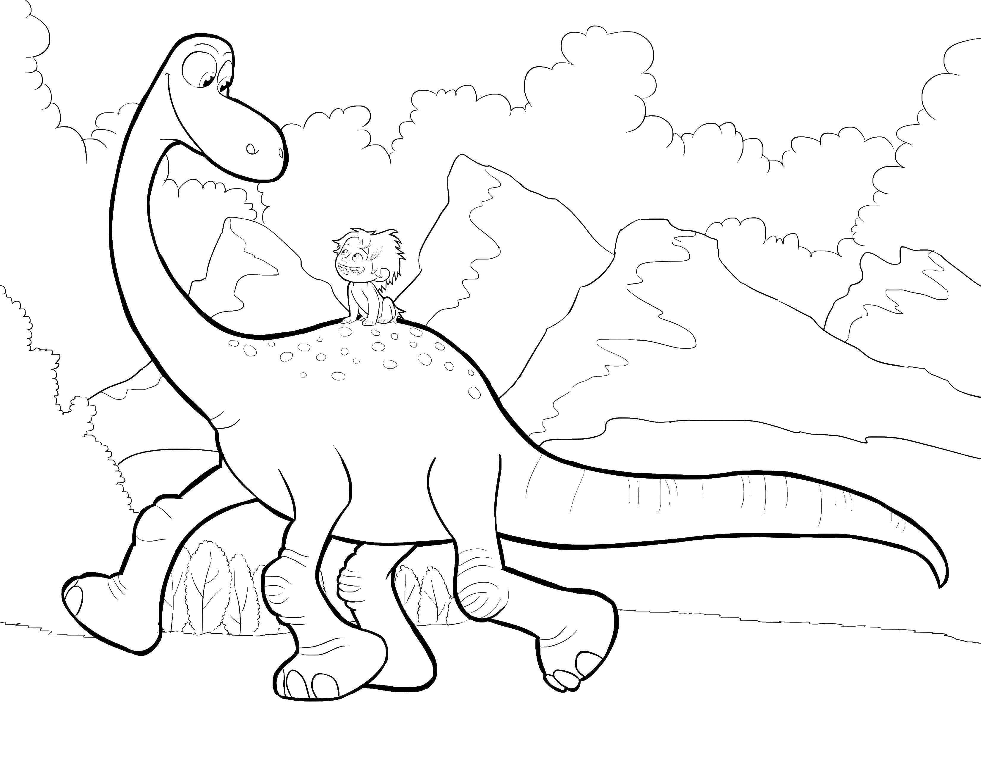 Название: Раскраска Арло и дружок. Категория: мультики. Теги: Арло, Дружок, Хороший динозавр.