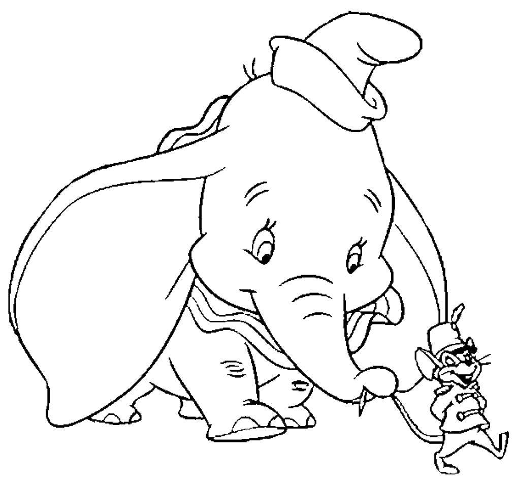 Название: Раскраска Дамбо и мышенок. Категория: мультфильмы. Теги: Дамбо, слон.