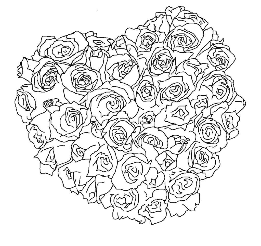 Название: Раскраска Розы в форме сердца. Категория: день святого валентина. Теги: День Святого Валентина, любовь, сердце, цветы.