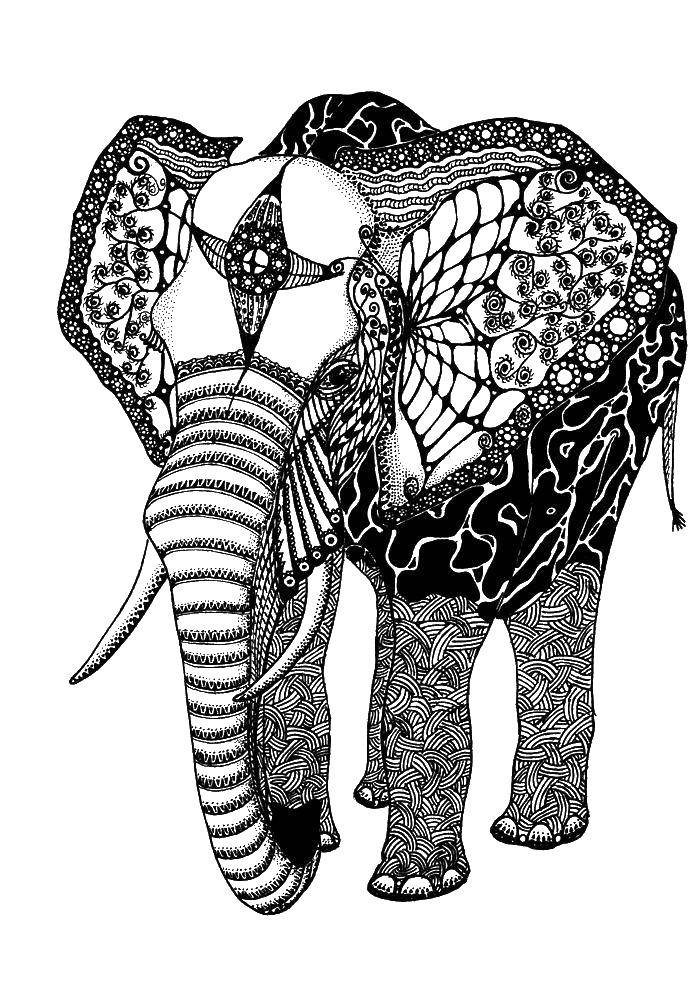 Название: Раскраска Этнический слон. Категория: Животные. Теги: Животные, слоненок.