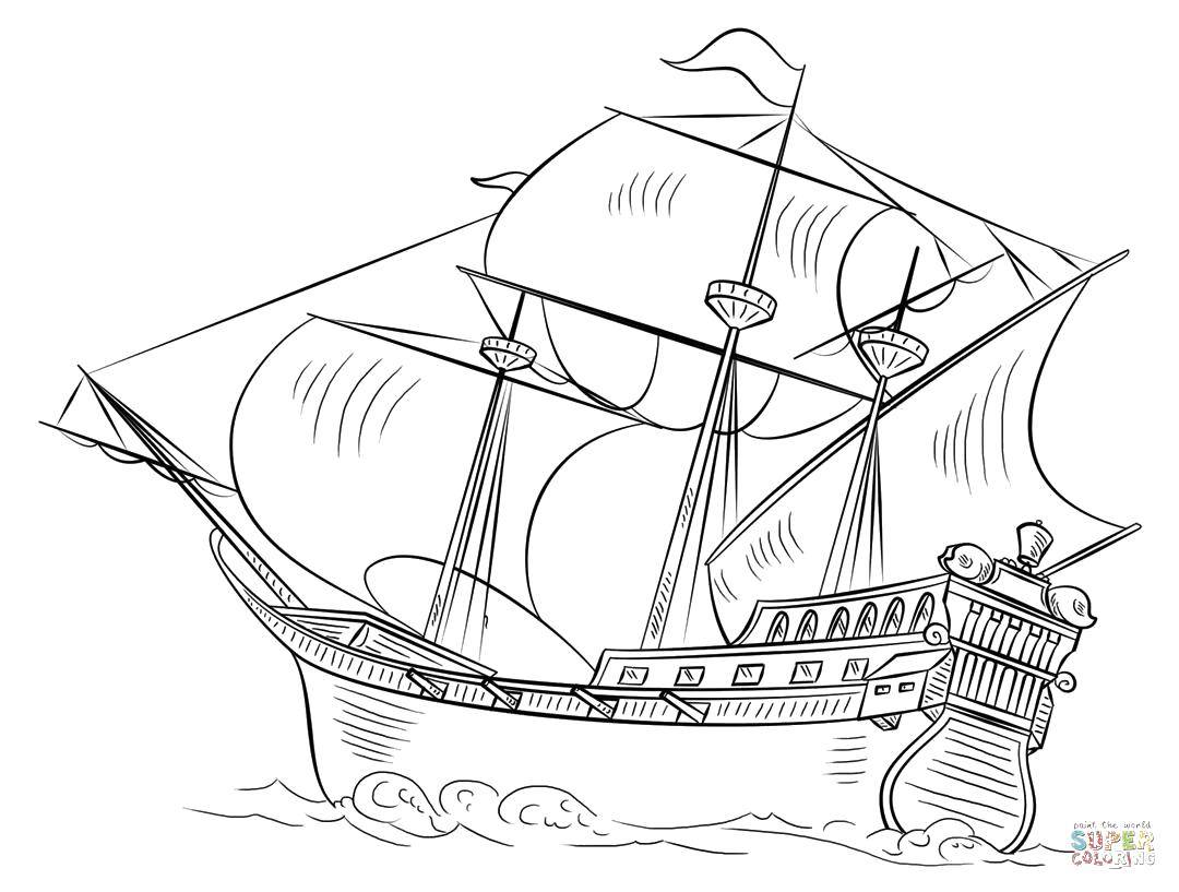 Название: Раскраска Парусный корабль. Категория: корабль. Теги: Корабль, вода.