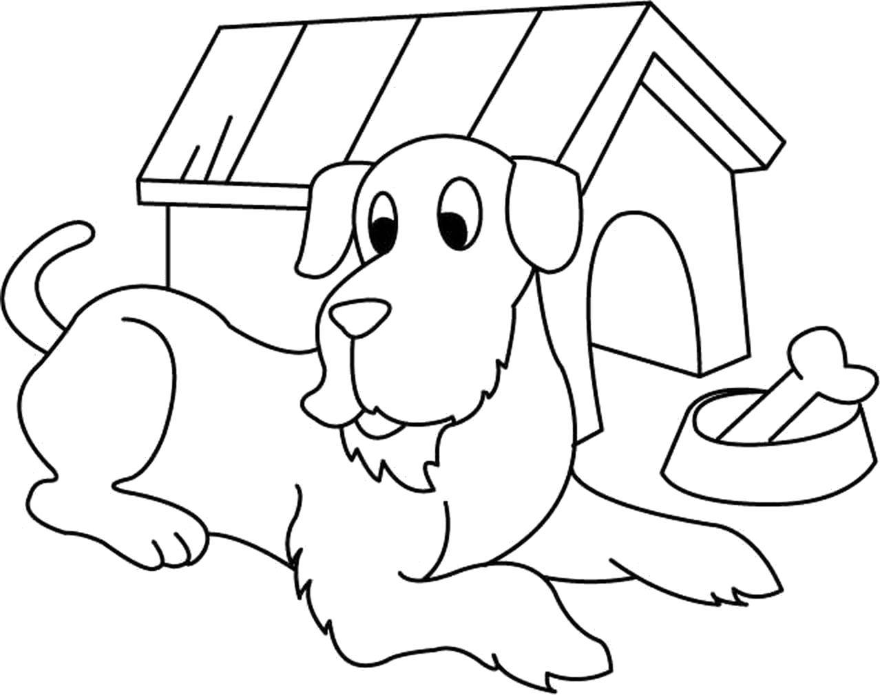 Coloring Dog with a box. Category Animals. Tags:  dog, kennel.