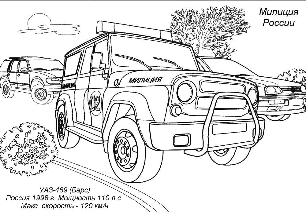 Coloring UAZ police. Category machine . Tags:  machine.