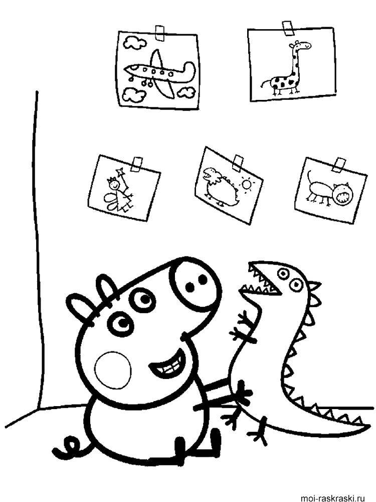 Coloring George with dinosaur. Category cartoons. Tags:  super Mario, George.