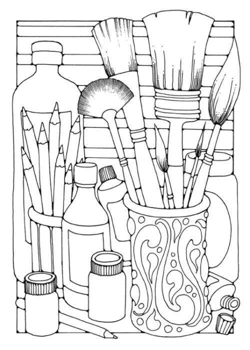 Coloring Brushes and paint. Category coloring pages for teenagers. Tags:  Paint, brush.