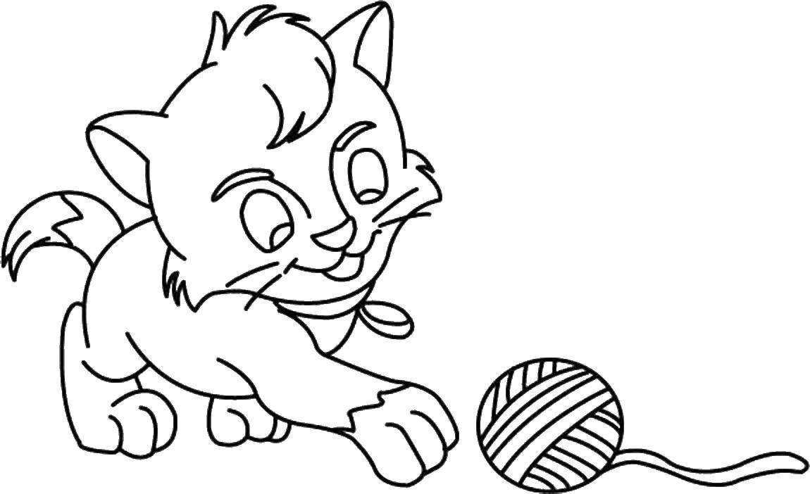 Название: Раскраска Котенок играет с клубком. Категория: Животные. Теги: котенок.