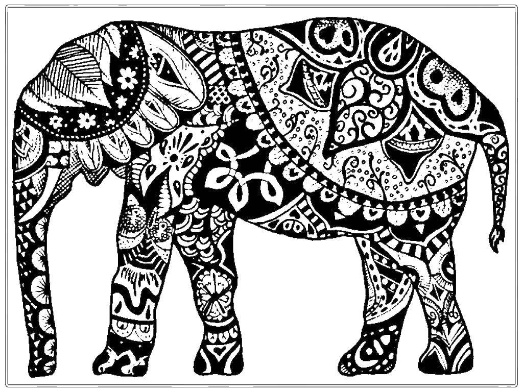 Название: Раскраска Узорный слон. Категория: узор. Теги: Узоры, животные.
