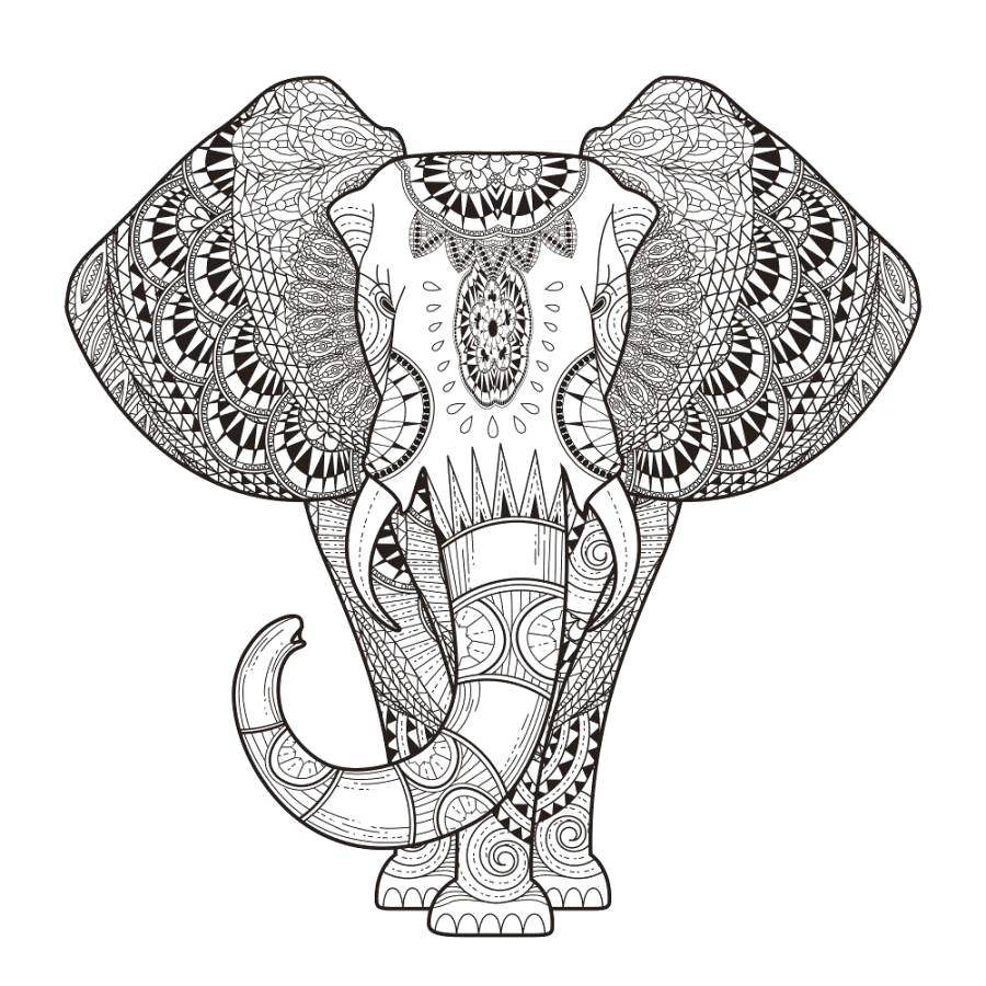 Розмальовки  Етнічний слон. Завантажити розмальовку Візерунки, тварини.  Роздрукувати ,візерунки,
