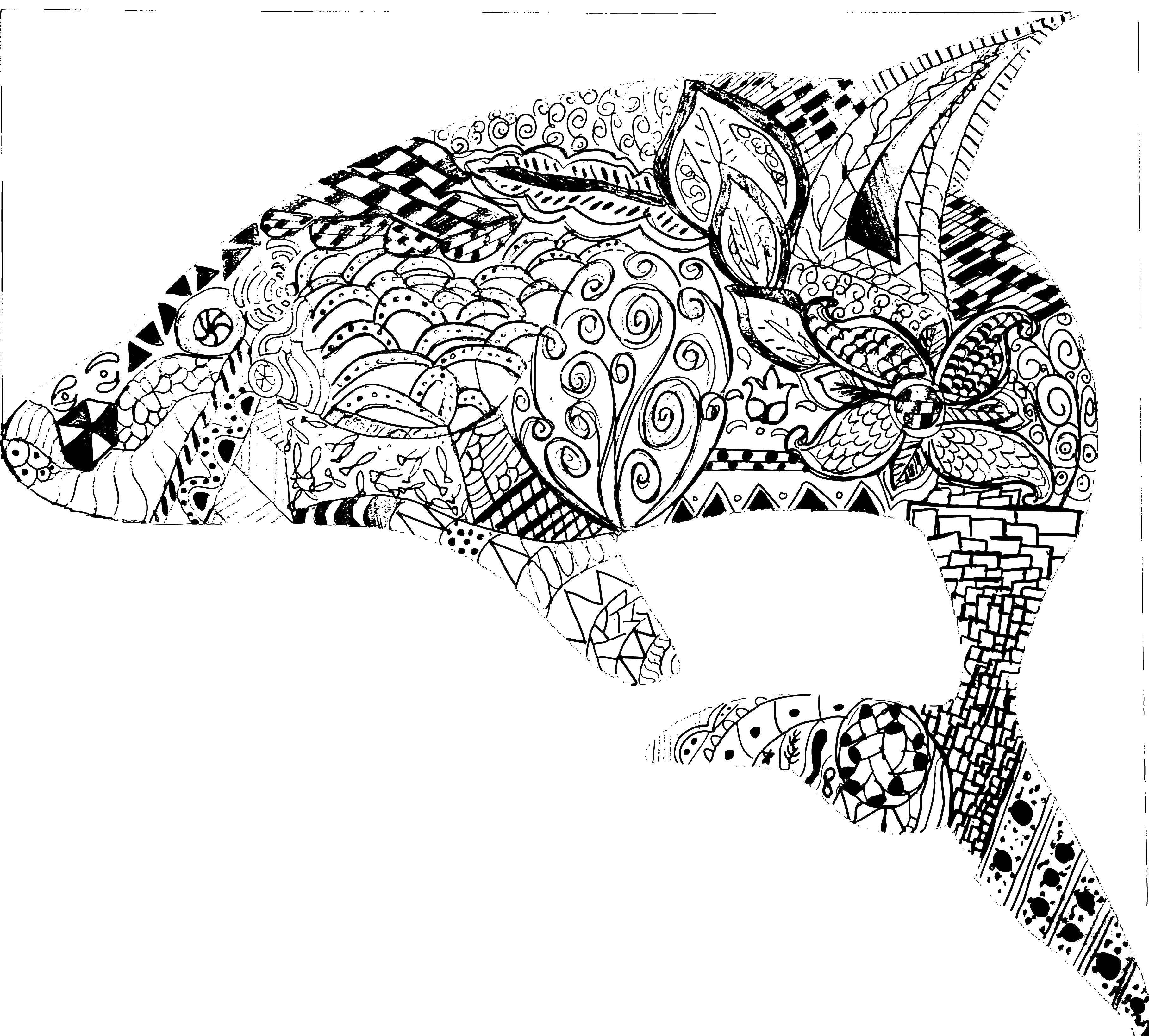 Название: Раскраска Узорный кит. Категория: узоры. Теги: Узоры, животные.