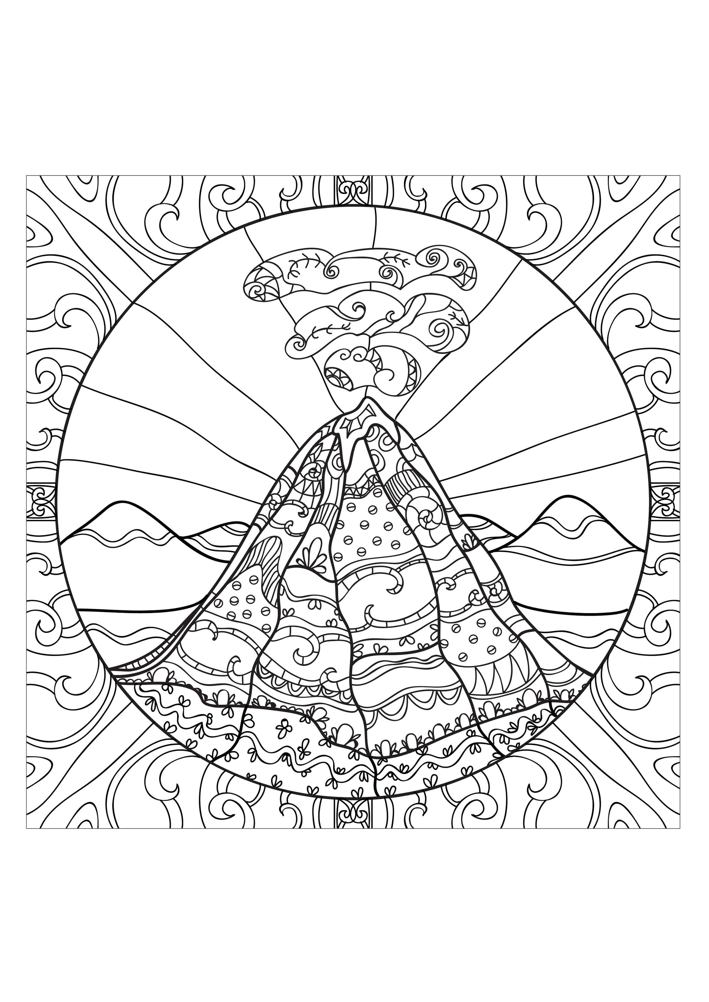 Coloring Patterned volcano. Category patterns. Tags:  Patterns, nature.
