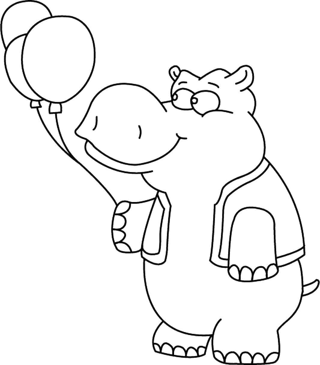 Название: Раскраска Бегемот с шариками. Категория: Животные. Теги: бегемот.