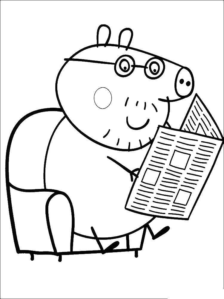 Название: Раскраска Папа свин читает газету. Категория: мультики. Теги: свинка пепа.