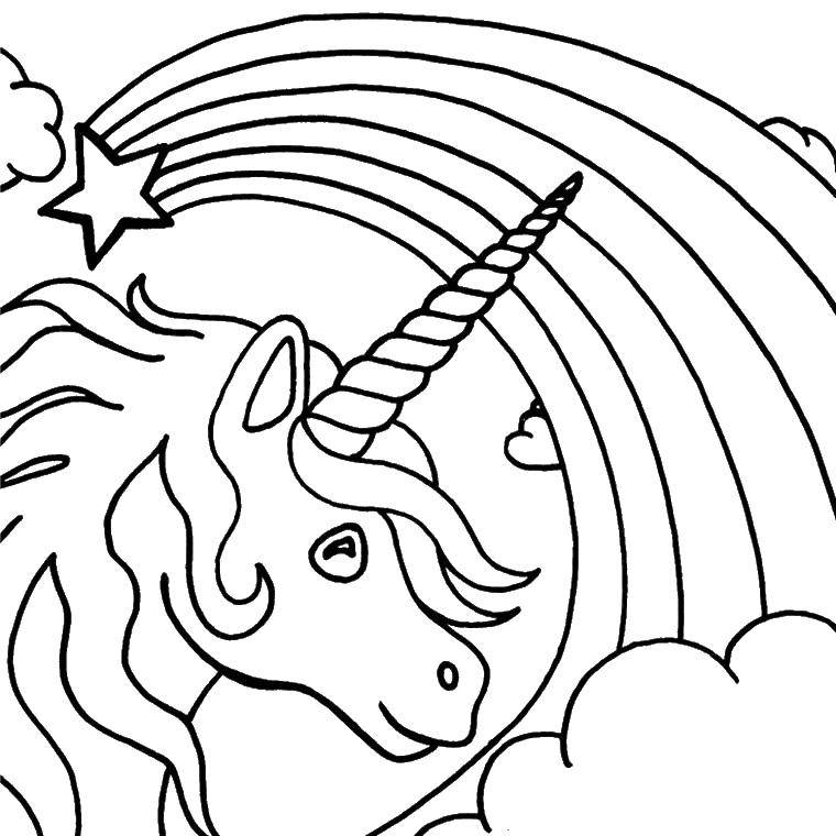 Coloring Unicorn and rainbow. Category Animals. Tags:  Animals, unicorn.