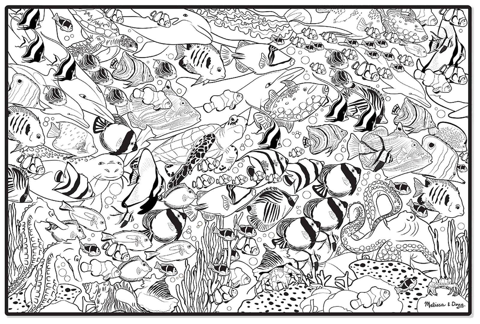 Название: Раскраска Бурная морская жизнь. Категория: Морские животные. Теги: Подводный мир.