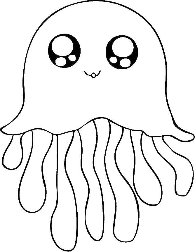 Название: Раскраска Миленькая медузка. Категория: Морские животные. Теги: Подводный мир, медуза.