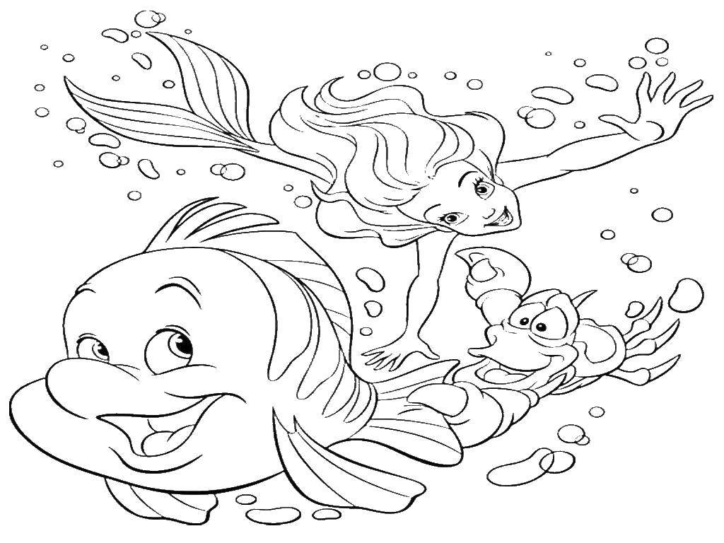 Coloring The little mermaid Ariel with friends. Category cartoons. Tags:  Disney, the little mermaid, Ariel.