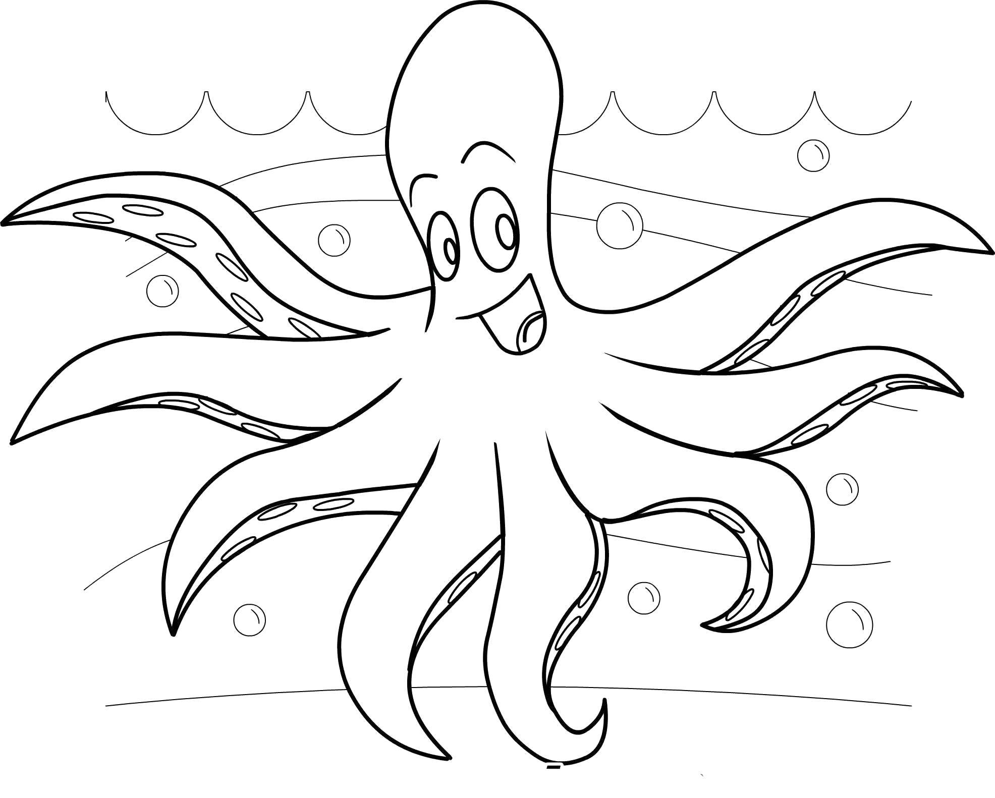 Название: Раскраска Счастливый осьминожка. Категория: Морские животные. Теги: Подводный мир, осьминог.