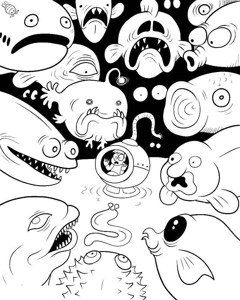Название: Раскраска Морские монстры. Категория: Морские животные. Теги: Подводный мир, рыба.