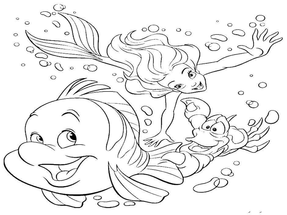 Coloring The little mermaid Ariel with friends. Category Cartoon character. Tags:  Disney, the little mermaid, Ariel.
