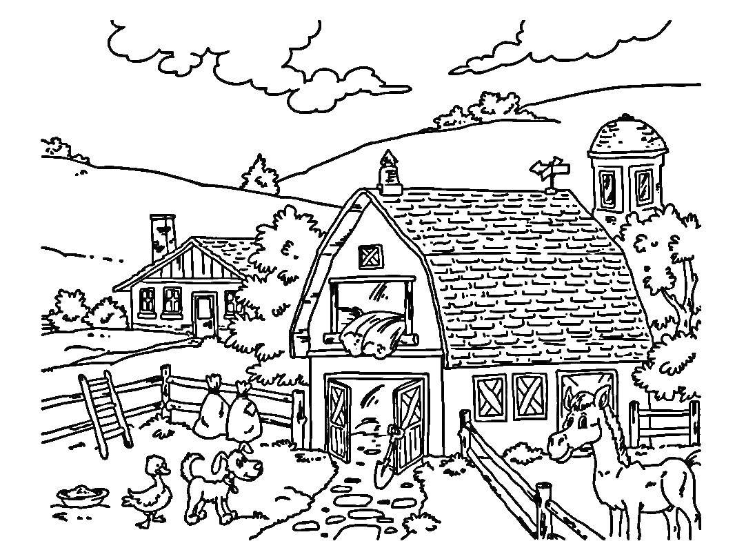 Опис: розмальовки  Сільське життя. Категорія: Село. Теги:  Село, будинки, тварини.