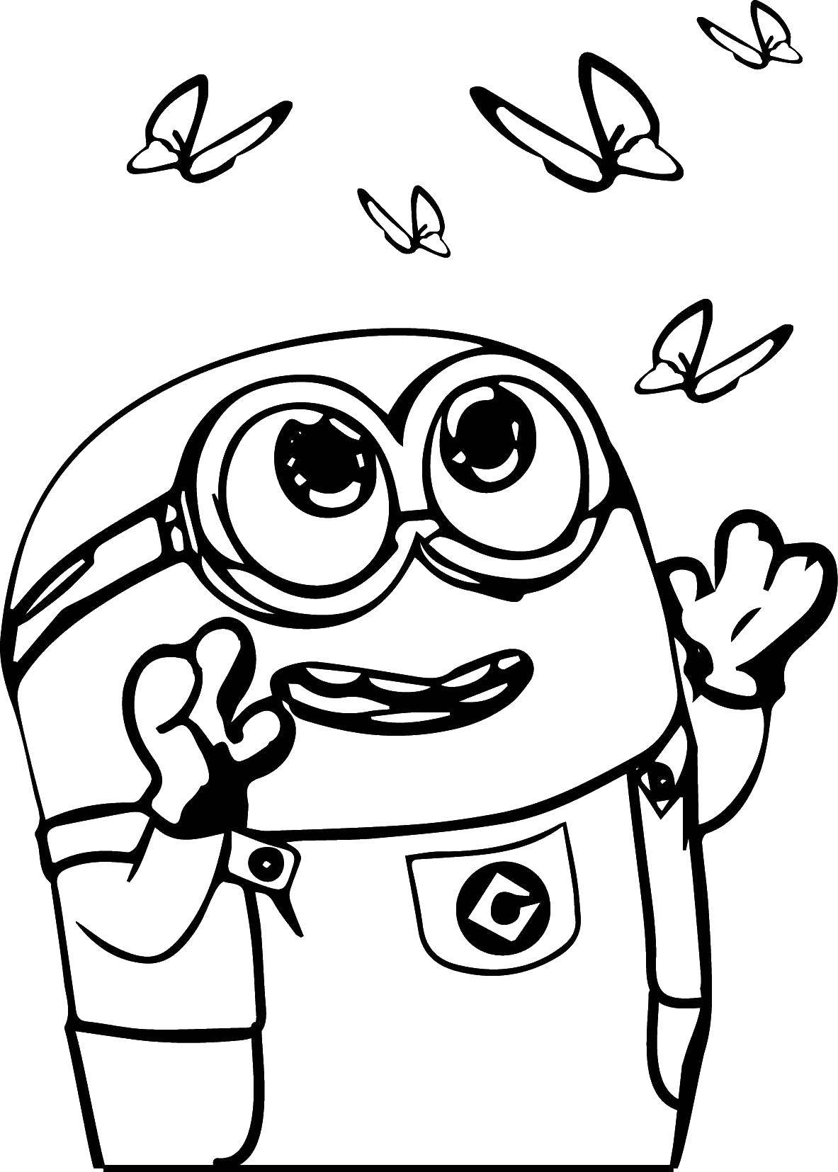 Coloring Minion catches butterflies. Category the minions. Tags:  minion.