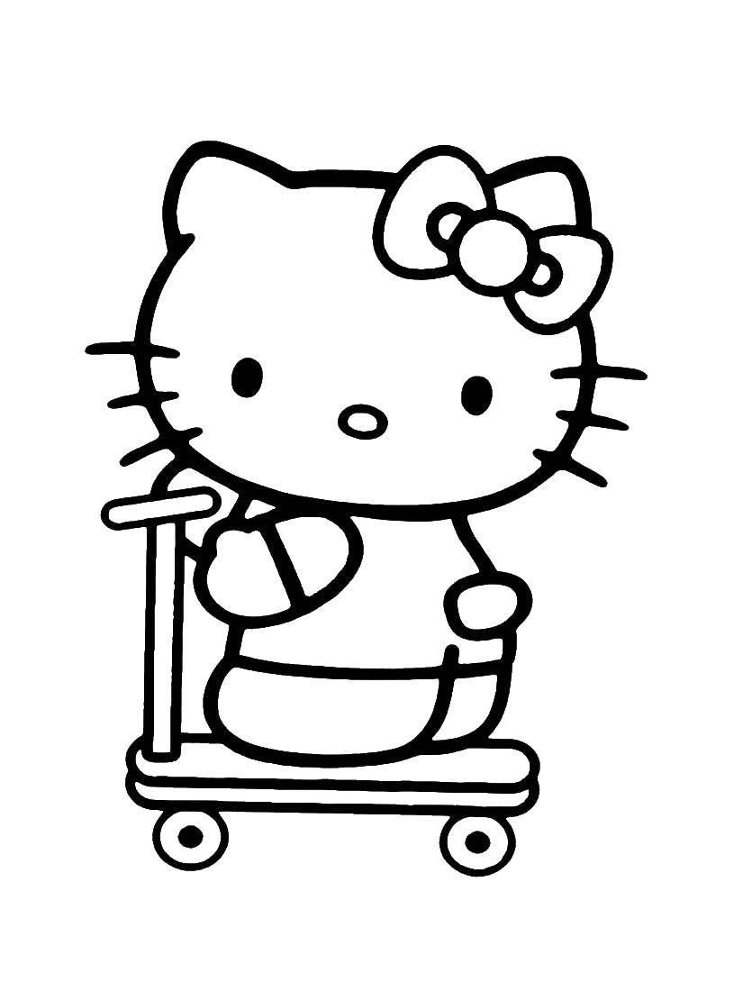 Coloring Kitty riding a scooter. Category cartoons. Tags:  kitty .