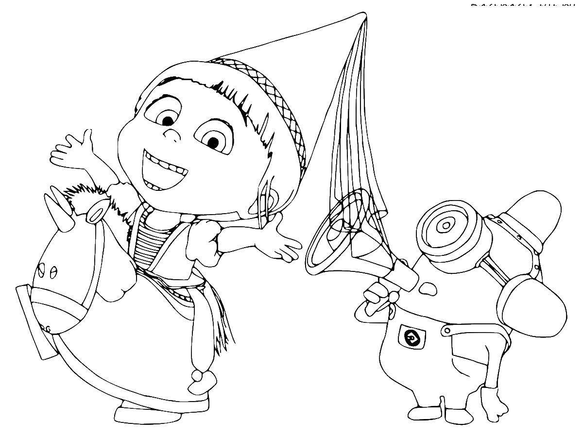 Coloring Mignon playing with a girl. Category the minions. Tags:  the minions.