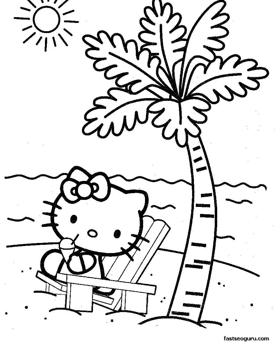 Coloring Hello kitty on the beach. Category coloring. Tags:  Hello Kitty.