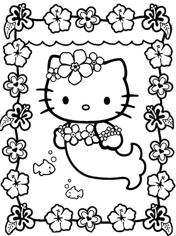 Coloring Hello kitty dressed as a mermaid. Category coloring. Tags:  Hello kitty, little mermaid.