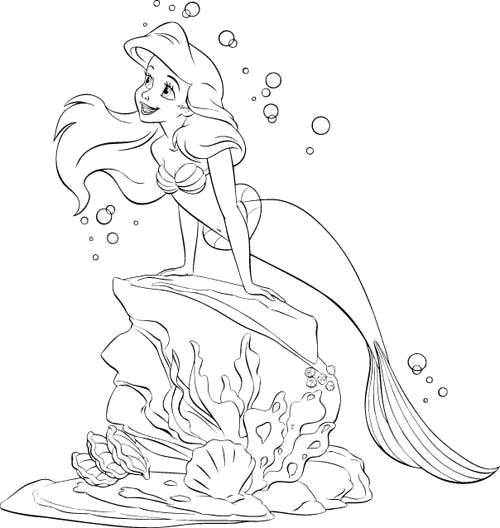 Coloring Ariel on the rock. Category coloring. Tags:  Disney, the little mermaid, Ariel.
