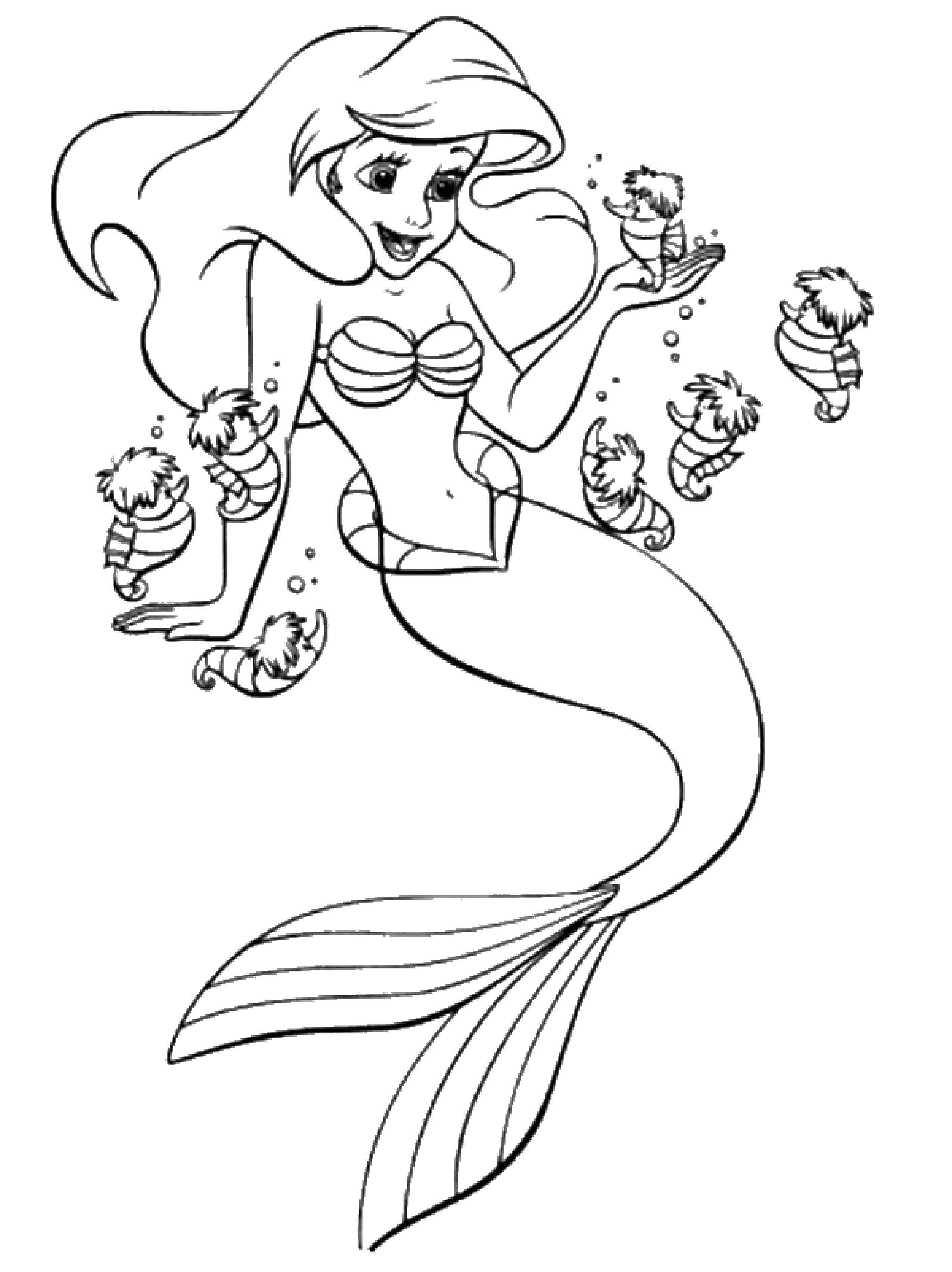 Название: Раскраска Ариэль и рыбка флаундер. Категория: Русалочка. Теги: Ариэль, русалка.