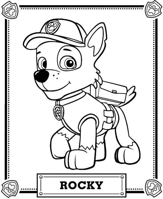 Название: Раскраска Рокки спешит на помощь. Категория: щенячий патруль. Теги: Рокки, щенячий патруль.