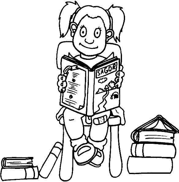 Розмальовки  Дівчинка читає книги. Завантажити розмальовку дівчинка, книги.  Роздрукувати ,людина,