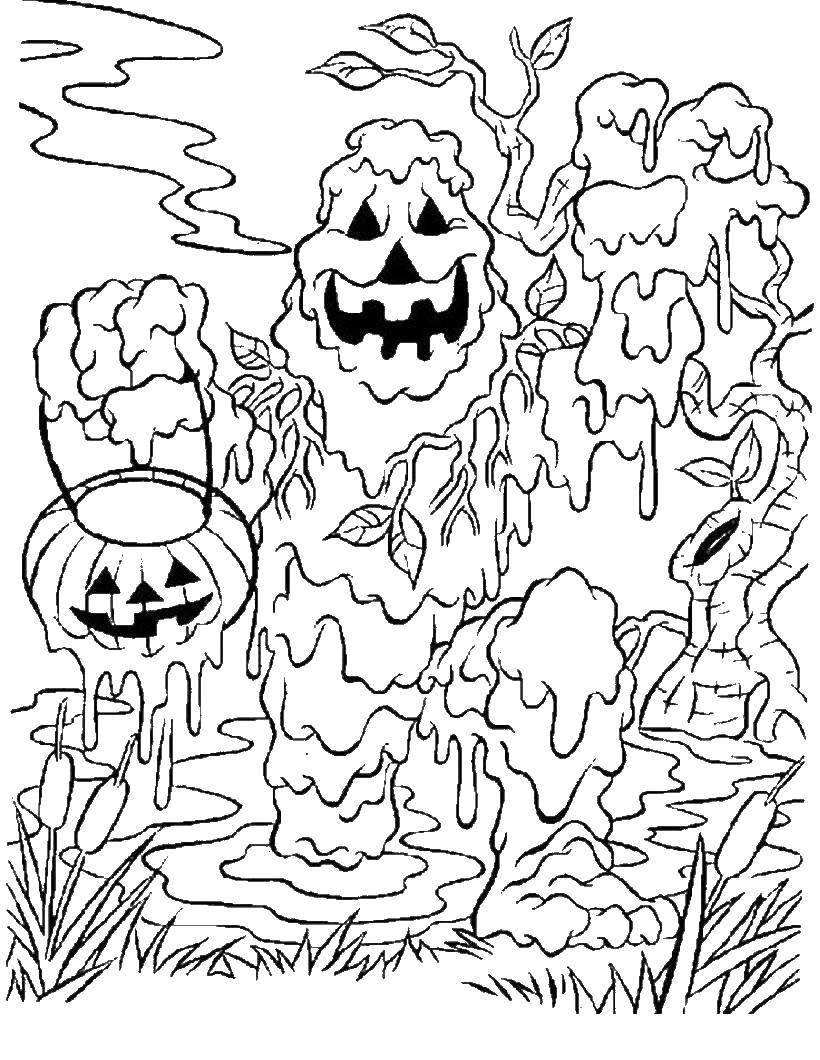 Coloring Swamp monster. Category Coloring pages monsters. Tags:  Halloween, pumpkin.