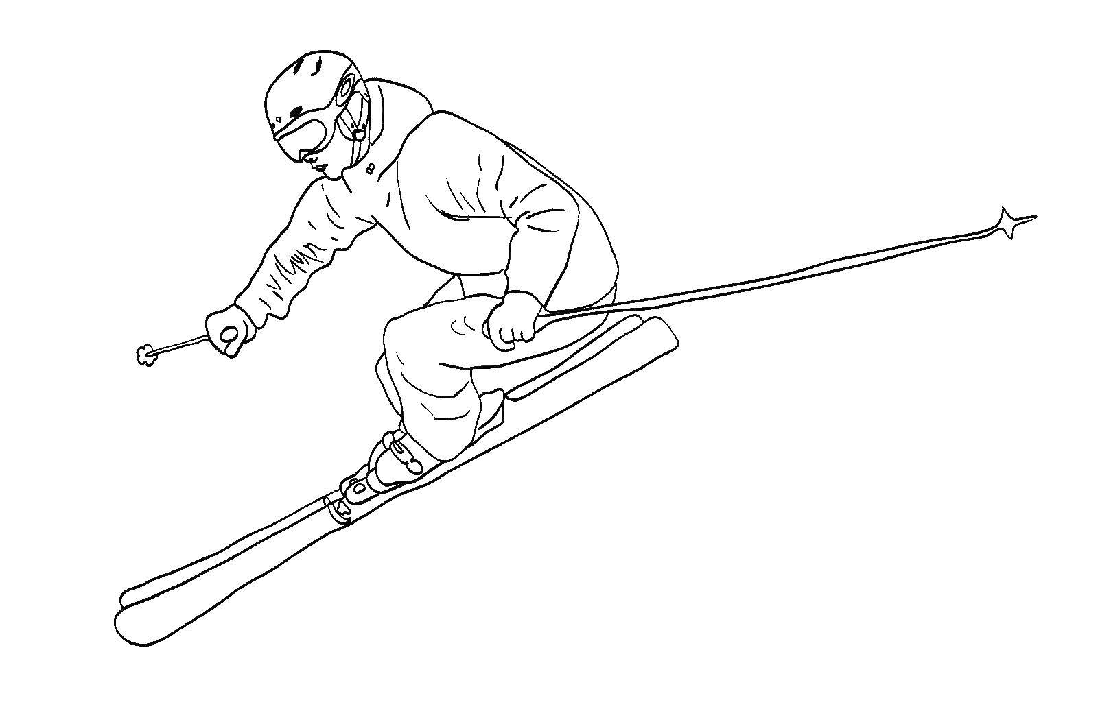 Название: Раскраска Лыжник катится с горы. Категория: спорт. Теги: лыжи, мальчик.