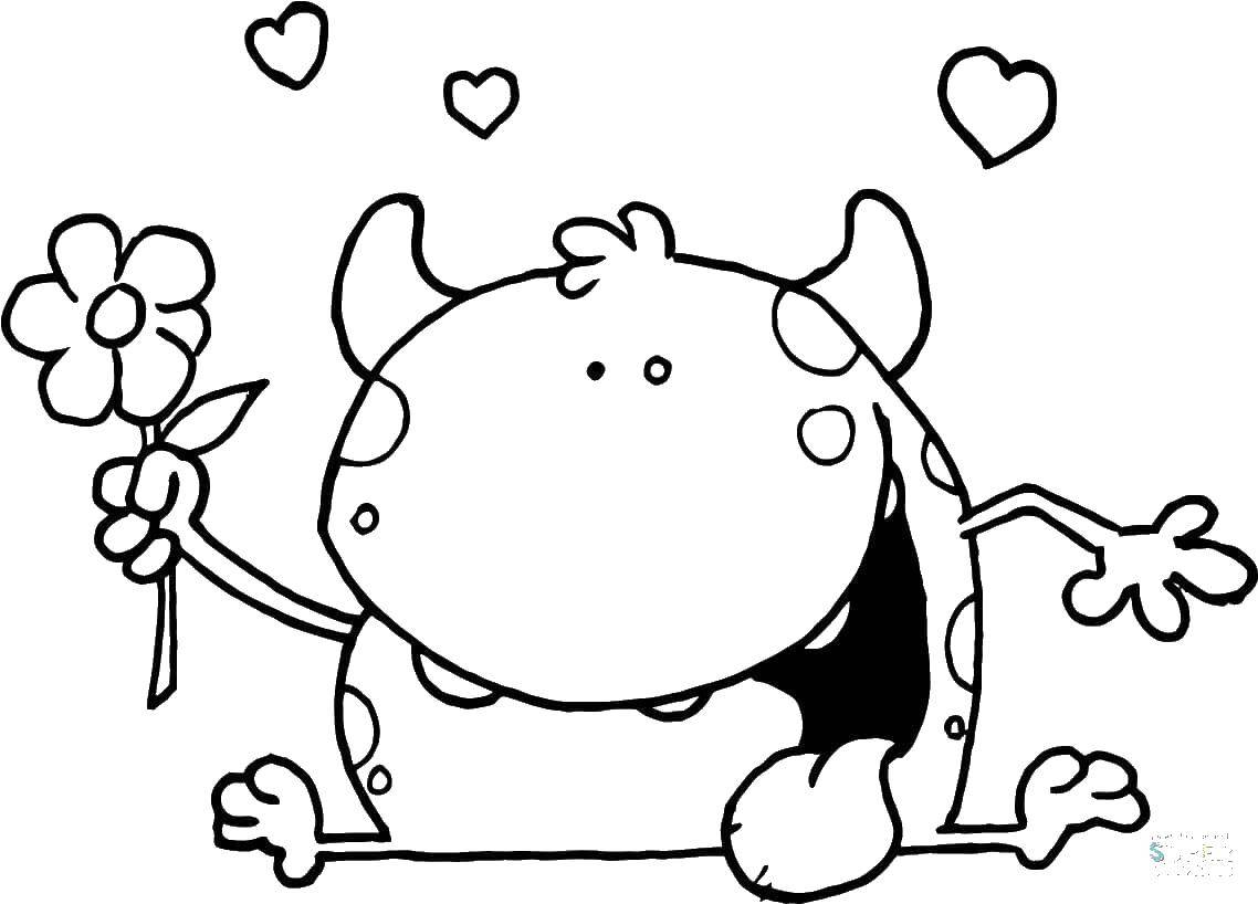 Coloring Monster with a flower. Category Coloring pages monsters. Tags:  monster.